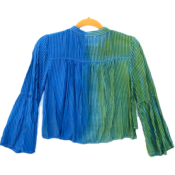 Blue to Yellow Ombre ReDyed Button Up Loose Fit Top - Picture 2 of 2